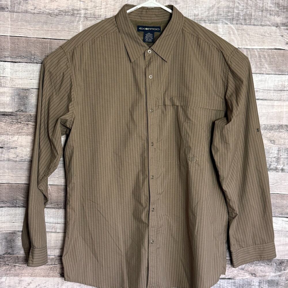 Exofficio Hiking Shirt Mens 2XL Brown Button Up Lightweight UPF Gorpcore